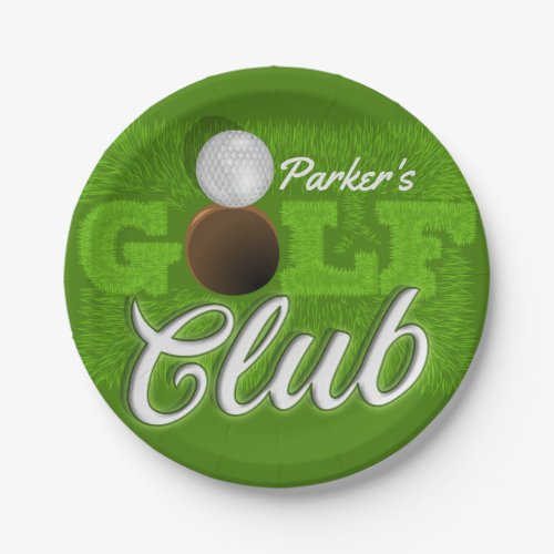 Personalized NAME Golfer Green Golf Course Club Paper Plates