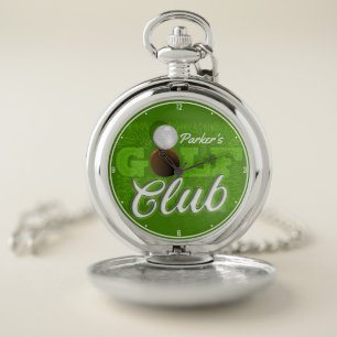 Personalized NAME Golfer Green Golf Course Club Pocket Watch