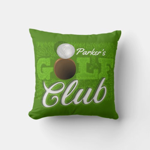 Personalized NAME Golfer Green Golf Course Club Throw Pillow