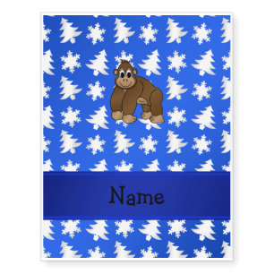 Personalized name gorilla blue snowflakes trees temporary tattoos