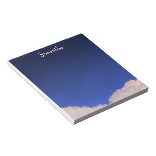 Personalized Name Gradient Blue Sky Puffy Clouds Notepad