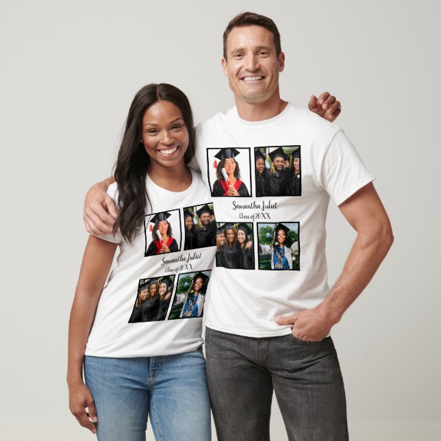 Personalized Name Graduate 4 Photo Collage T-Shirt (Unisex)