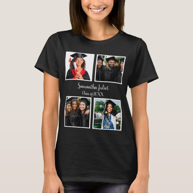 Personalized Name Graduate 4 Photo Collage T-Shirt (Front)