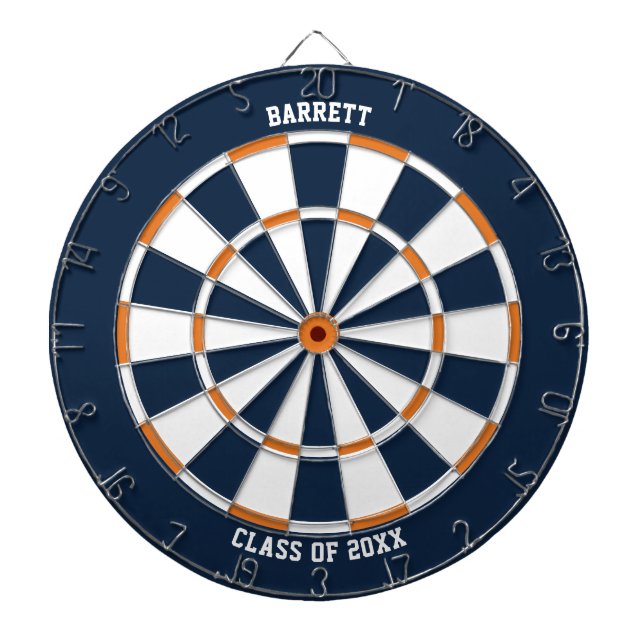 Personalized Name Graduation Gift | Blue & Orange Dart Board (Front)