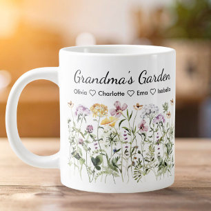 Personalized Name Grandma's Garden Mothers Day Giant Coffee Mug