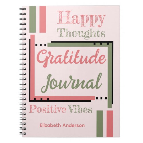 Personalized name gratitude journal green pink