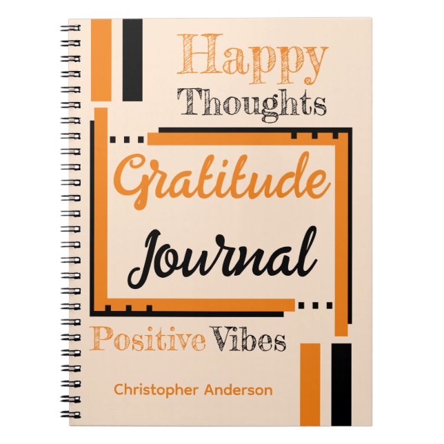 Personalized name gratitude journal orange black (Front)