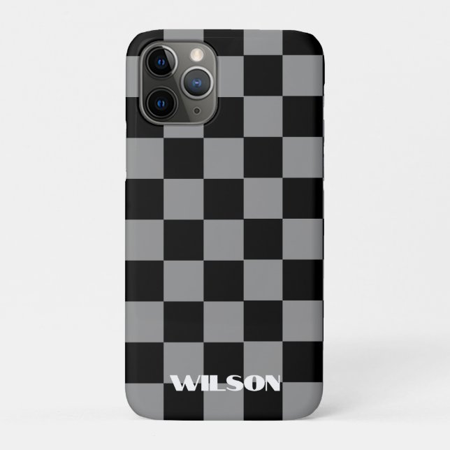 Personalized name gray &black checkered  Case-Mate iPhone case (Back)
