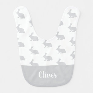 Personalized name gray bunny rabbit baby baby bib