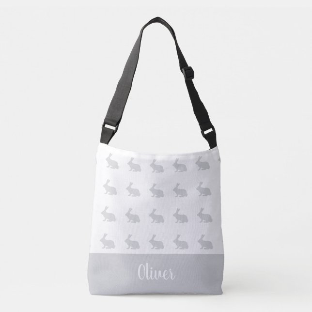 Personalized name gray bunny rabbit baby bag (Front)