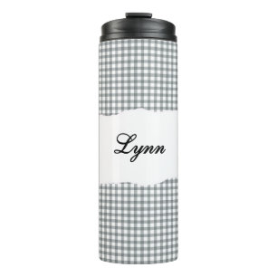 Personalized Name Gray Gingham Pattern Thermal Tumbler