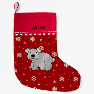 Personalized name gray koala red snowflakes small christmas stocking
