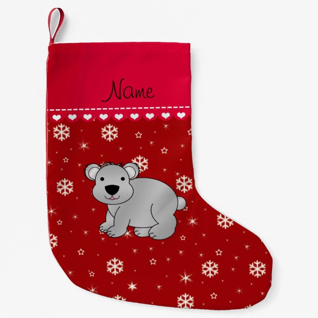 Personalized name gray koala red snowflakes small christmas stocking (Front)