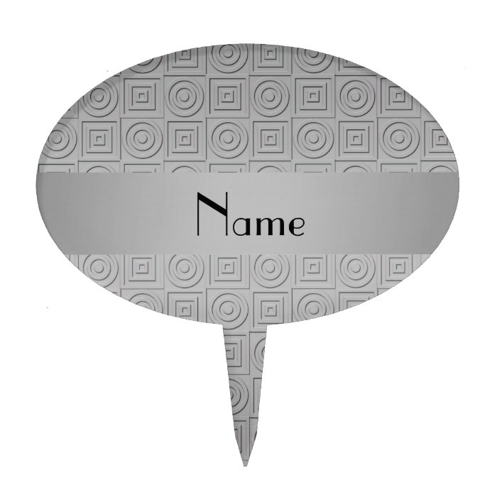 Personalized name gray square circles cake toppers