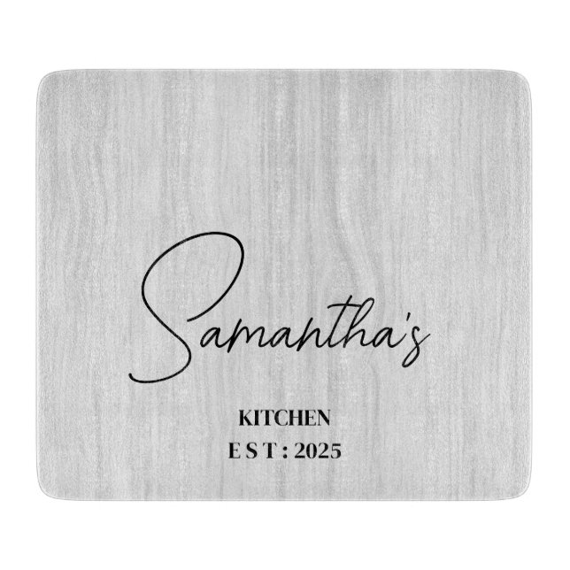 Personalized Name Gray Wood Farmhouse Kitchen  Cutting Board (Front)
