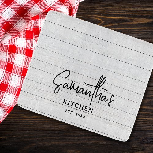 Personalized Name Gray Wood Farmhouse Kitchen Cutting Board