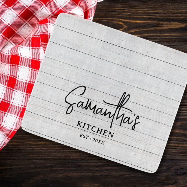 Personalized Name Gray Wood Farmhouse Kitchen Cutting Board (Creator Uploaded)
