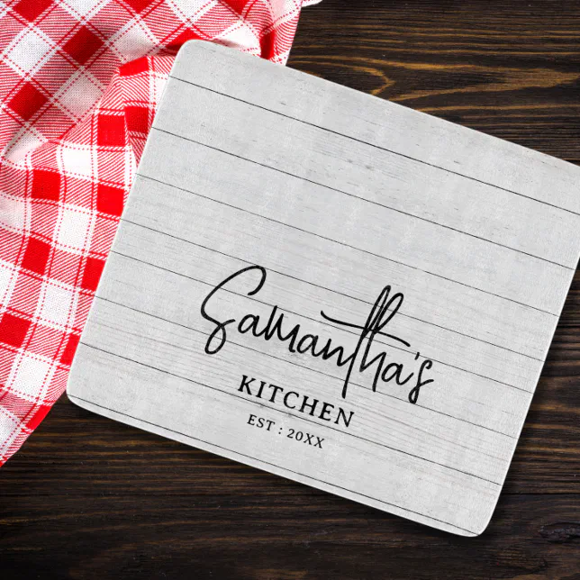 Discover Personalized Name Gray Wood Farmhouse Kitchen Cutting Board