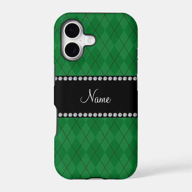 Personalized name Green argyle pattern Iphone Case (Back)