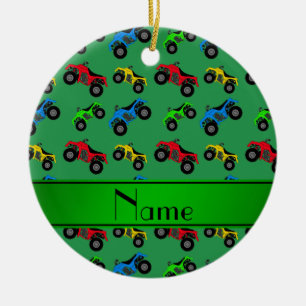 Personalized name green atv pattern ceramic ornament