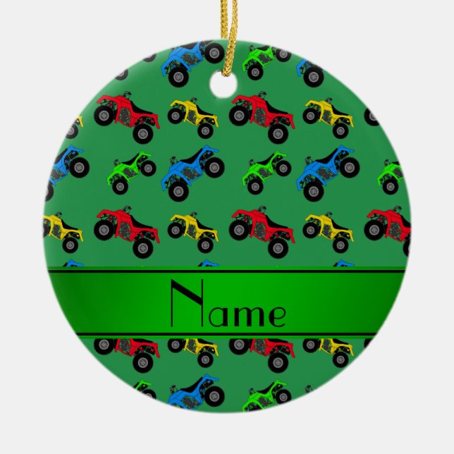 Personalized name green atv pattern ceramic ornament (Front)