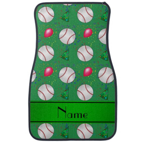 Personalized name green baseball birthday car mat