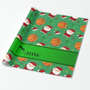 Personalized name green basketball christmas wrapping paper