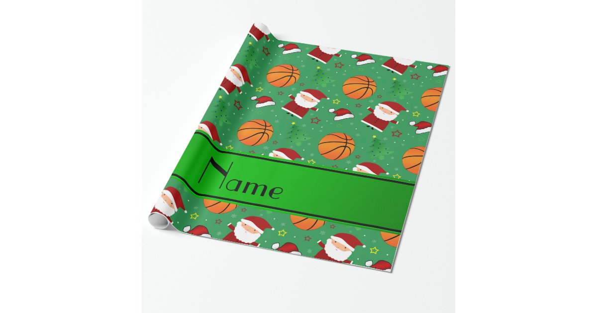 Personalized name green basketball christmas wrapping paper