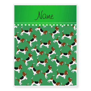 Personalized name green basset hound dogs temporary tattoos