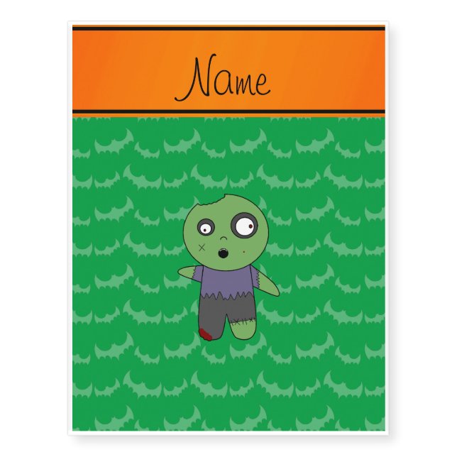 Personalized name green bats zombie temporary tattoos (Front)