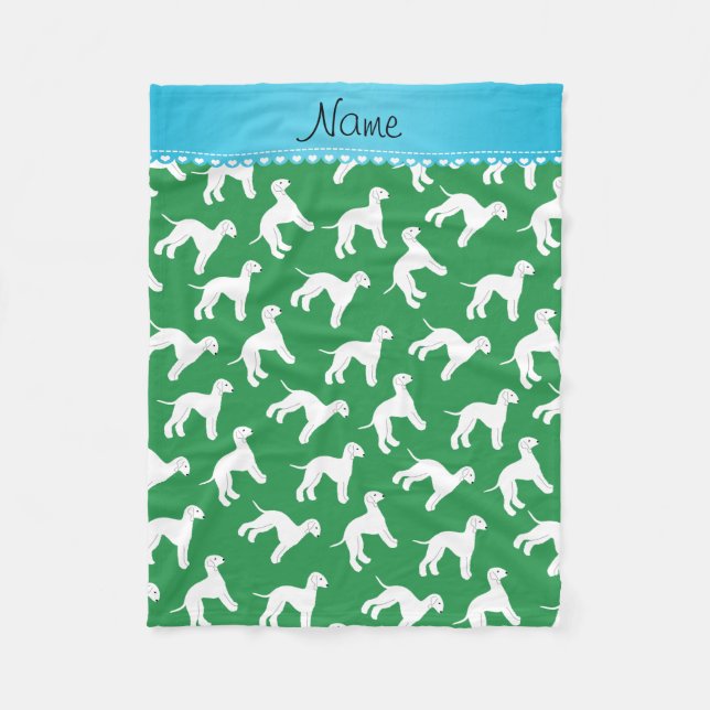 Personalized name green bedlington terrier dogs fleece blanket (Front)