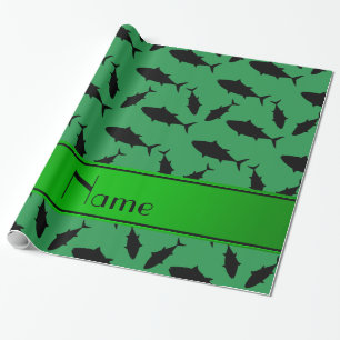 Personalized name green black bluefin tuna pattern wrapping paper