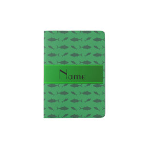 Personalized name green bluefin tuna pattern passport holder