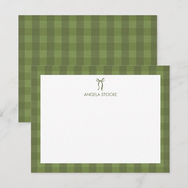 Personalized Name Green Bow Note Card (Front/Back)