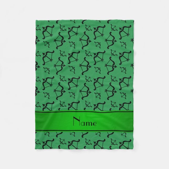 Personalized name green bows arrows fleece blanket (Front)