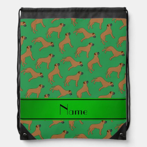 Personalized name green bullmastiff dogs drawstring bag