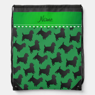 Personalized name green cairn terrier dogs drawstring bag
