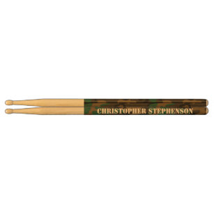 Personalized Name Green Camo Guys Drumsticks