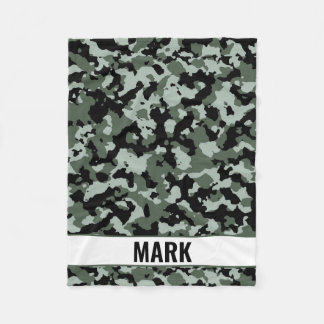 Personalized Name Green Camouflage Pattern Fleece Blanket