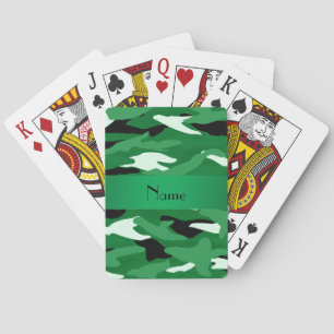 Personalized name green camouflage poker cards