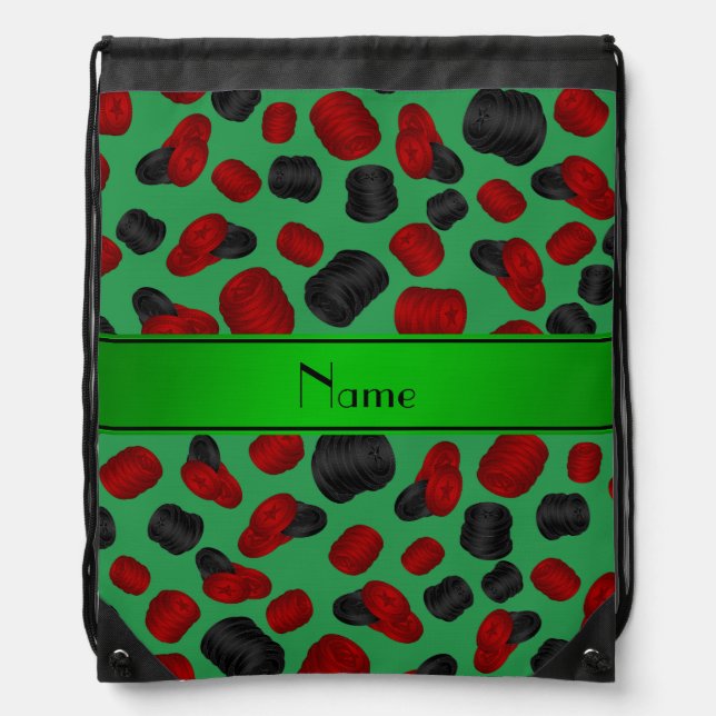 Personalized name green checkers game drawstring bag (Front)