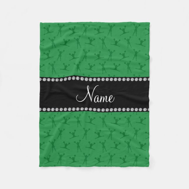 Personalized name green cheerleader pattern fleece blanket (Front)