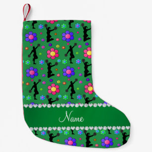 Personalized name green cheerleading flowers small christmas stocking