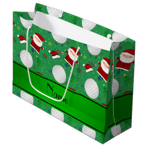 Personalized name green christmas golfing large gift bag