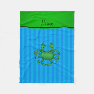Personalized name green crab blue stripes fleece blanket