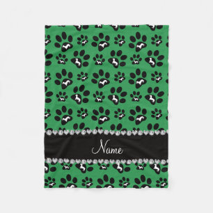 Personalized name green dachshunds dog paws fleece blanket