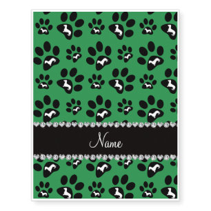 Personalized name green dachshunds dog paws temporary tattoos