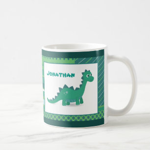 Personalized name green dinosaur animal coffee mug