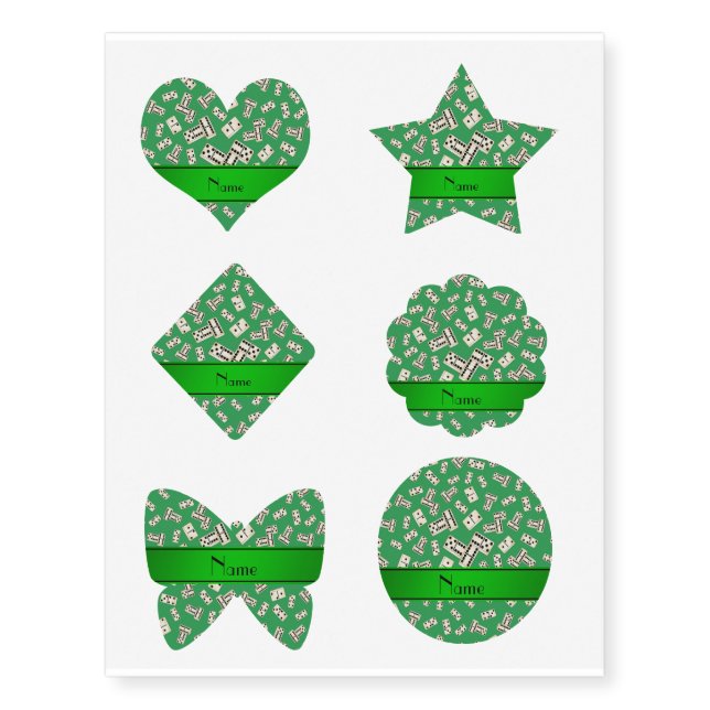 Personalized name green dominos temporary tattoos (Front)