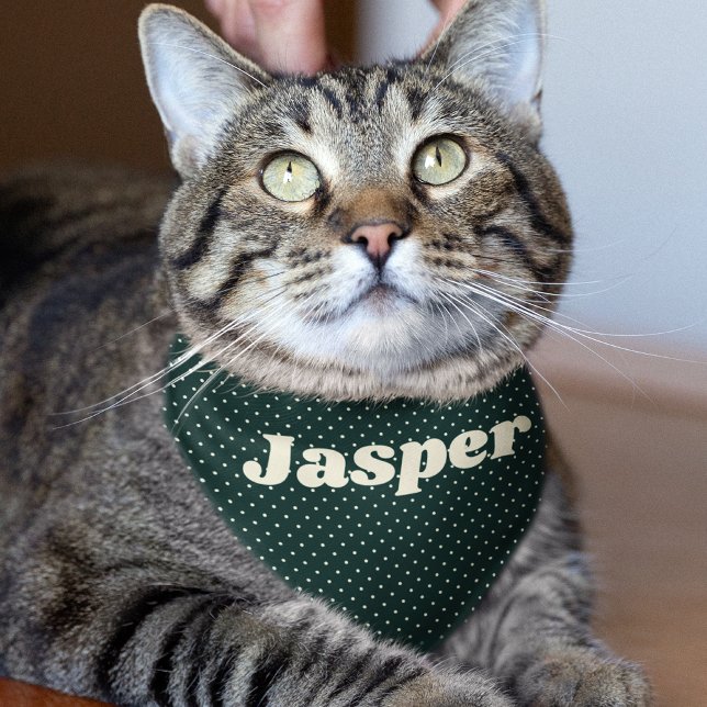 Personalized Name Green Dot Pattern Cat Pet Bandana Collar (Creator Uploaded)